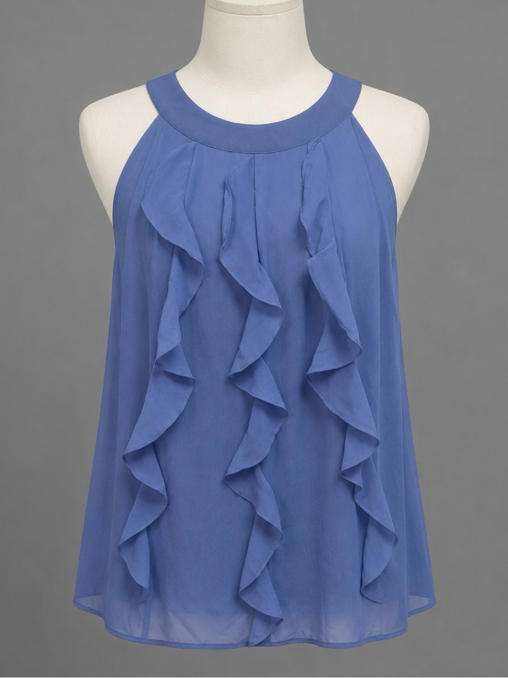 Ruffled Accent blue, Sleeveless Dressy Shirt Top